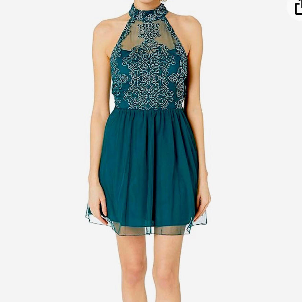 Speechless womens green size 3 Mock Neck Party Dress